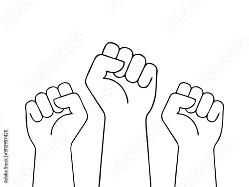 Hands fists protests line style icon, Protest raised fists icon set vector illustration, social movement symbol, revolution sign, solidarity design, Raised fist hands line style icon design Vector.