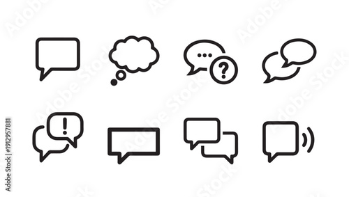 Speech Bubble Icons Set, Communication Symbols, Message, Chat, Question, Notification, Stock Icons