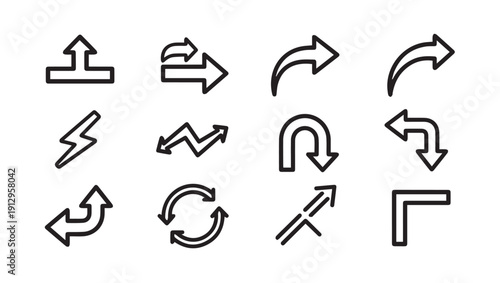 Various Arrow Icons Collection for Direction and Navigation, Line Art Style