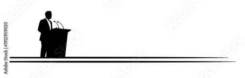 Speaker silhouette at podium with minimalistic background