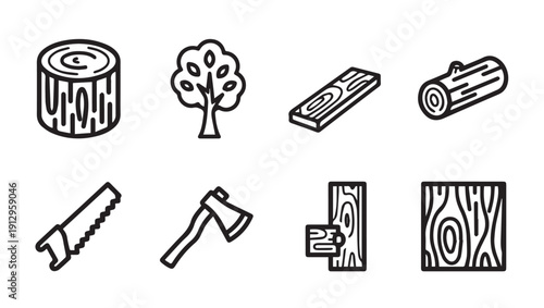 Woodworking Tools and Materials Icons Collection