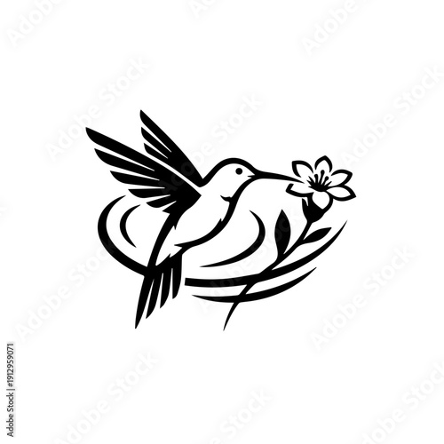 Graceful hummingbird perched delicately on a nest with a flower