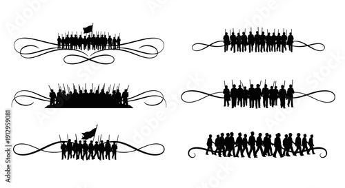 Silhouette figures in motion, conveying unity and resilience, minimalist style