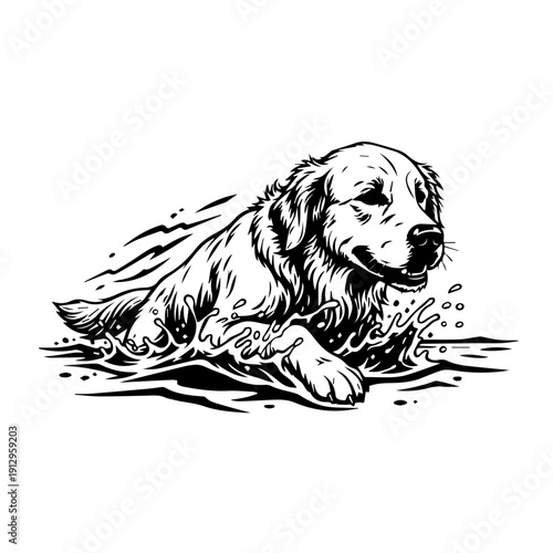 A relaxed golden retriever resting on the grass in a peaceful moment