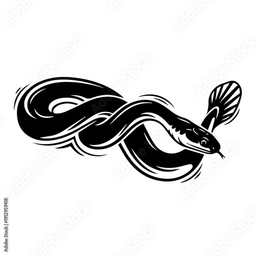 Elegant stylized snake with a quill pen as its tail forming a creative design