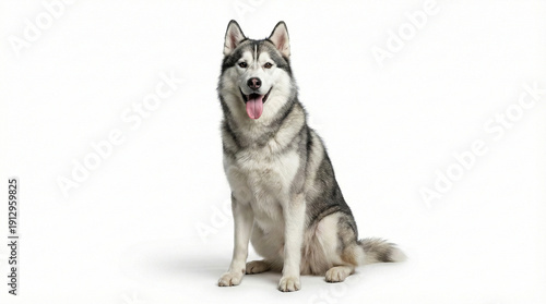 Majestic Siberian Husky Dog Sitting Confidently against White Backdrop