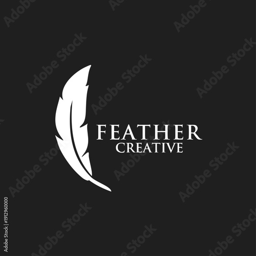 Feather Creative logo with a stylish white feather icon and text on a dark background, ideal for writing, publishing, or artistic ventures.