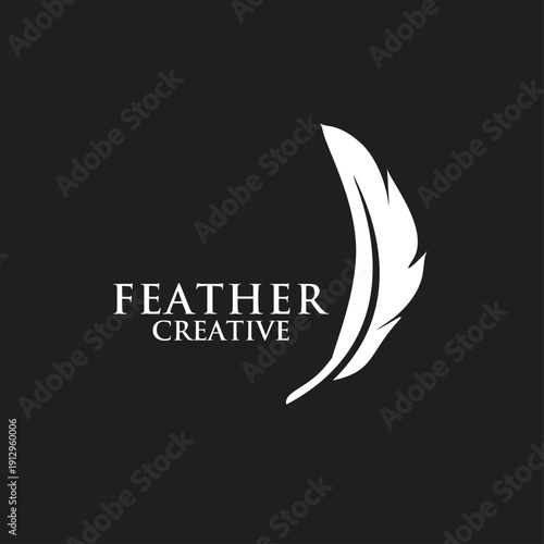 Feather Creative logo with a minimalist white quill feather design on a black background.