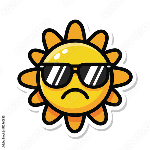 A cartoon sun with sunglasses and a frowning face is centered on a plain background in a digital illustration