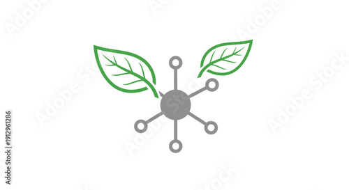 Abstract graphic symbol representing the intersection of sustainable ecology and interconnected digital network technology for modern environmental science concepts