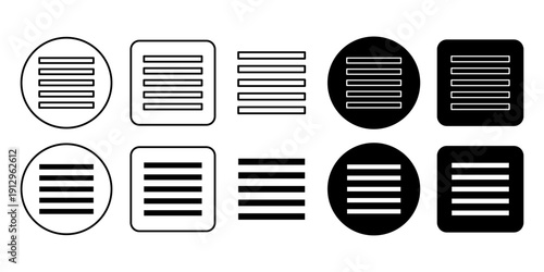 Align Justify Icon Set for Paragraph Text Formatting and Document Layout