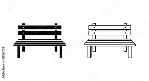 Modern wooden park bench with backrest, minimalist design, outdoor seating Vector