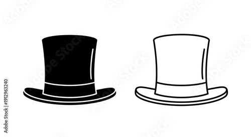 Black and white top hat illustration, vector top hat design, elegant hat artwork Vector