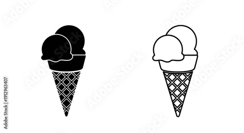 Delicious ice cream cone with chocolate and vanilla scoops, vector illustration Vector