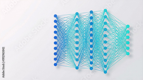Modern neural network visually connects layers on a gradient background with space