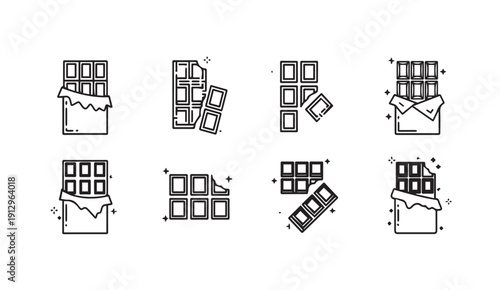 Chocolate Bar Icons Set, Broken and Whole, Outline Style