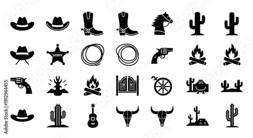 Set of black silhouette cowboy  vector icons for design
