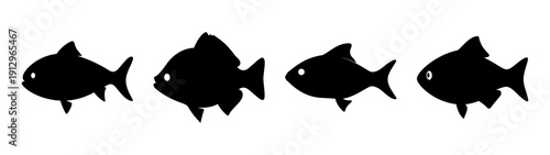 Set of black fish silhouettes on white background vector illustration