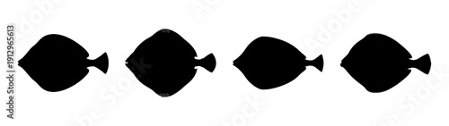 Set of four flounder fish silhouettes in flat design vector illustration