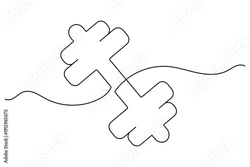 Continuous one line style dumbbell icon for fitness motivation and healthy lifestyle