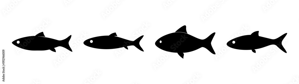 Obraz premium School of Sardine Fish Silhouettes, Flat Design Vector Illustration