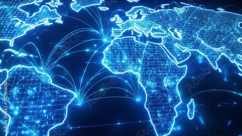 Wallpaper Mural Global digital network connections world map glowing blue technology illustration for internet communication Torontodigital.ca