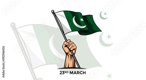 A hand holding a pakistani flag, symbolizing national pride and unity on a special day.