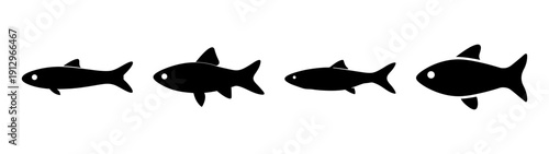 Anchovy Fish Silhouettes Set, Marine Life Collection, Flat Design vector illustration