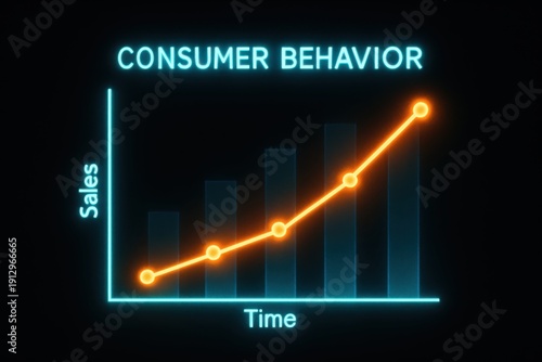 Glowing Consumer Behavior Sales Chart on Dark Background, Neon Marketing Analytics Graph Showing Revenue Growth Over Time