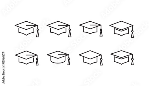 Graduation Caps Icons Set - Education, Achievement, Knowledge, Study, Diploma, Academia