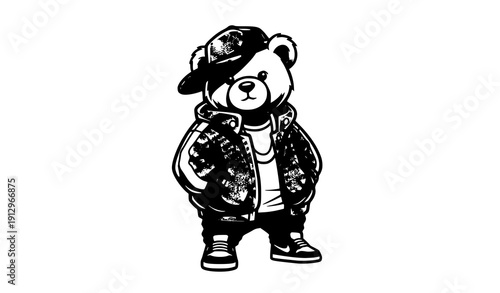 Hip hop teddy bear urban graffiti style vector illustration