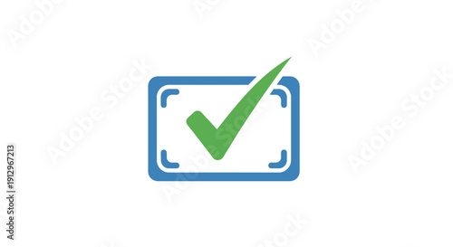 Green Checkmark Icon in Blue Box.