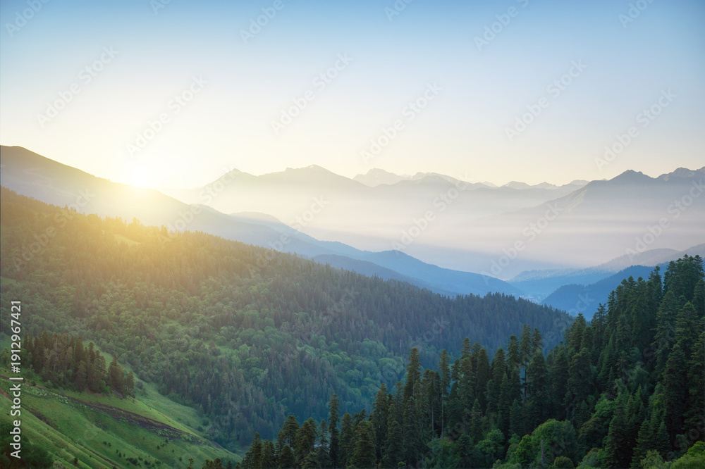 Obraz premium Mountain aerial morning landscape.