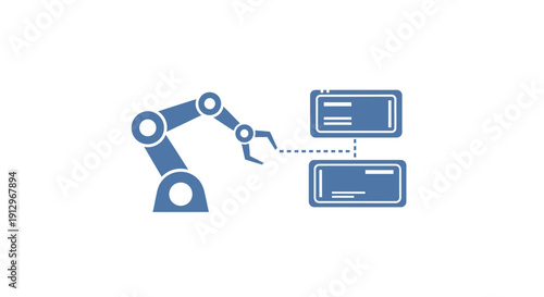 Robotic arm interacting with digital data.