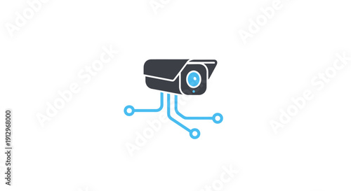 Security camera with blue circuit.