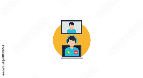 Man Video Conferencing on Laptop Computer Online.