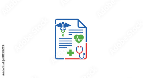 Medical document with health symbols.