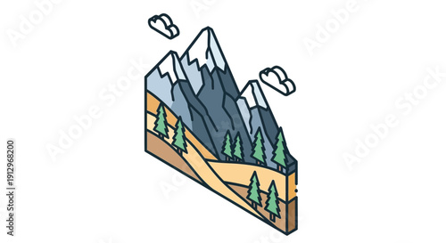 Mountain Landscape With Trees And Snow.