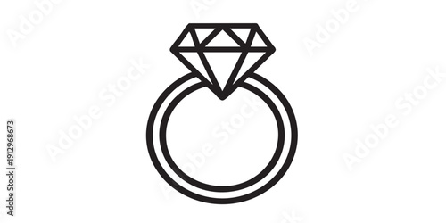 Black and white flat vector icon of a diamond ring band, minimal outline style, single centered composition, isolated on white background, clean design.