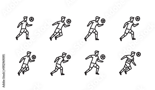 Soccer Player Dribbling Ball Sequence Icons Set Vector Line Art