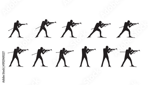 Soldier Silhouette with Rifle Aiming, Multiple Figures, Stock Graphic