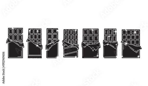 Variety of Chocolate Bars in Wrappers, Isolated on White, Stock Illustration