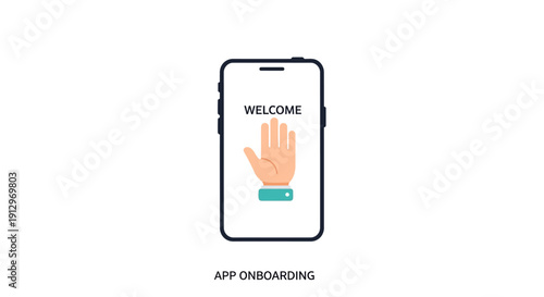Smartphone with welcome screen and hand.