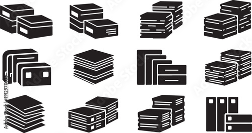 Various Stacks of Books and Folders Icon Set Illustration