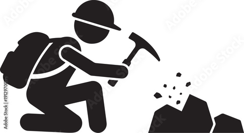 silhouette of a geologist chipping a rock sample