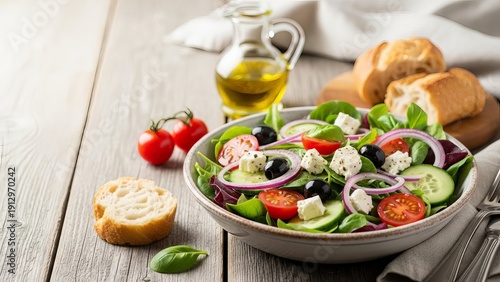 Fresh Greek Salad With Feta Cheese Tomatoes Olives And Olive Oil