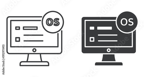 Computer monitor display showing operating system software interface icons in vector format