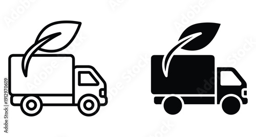 Delivery truck with leaf symbol representing green logistics and sustainable transport solutions