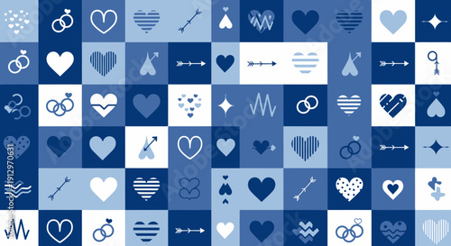 Abstract heart and love pattern in shades of blue and white