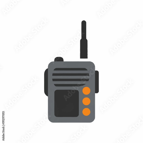 Simple flat design illustration of a gray walkie talkie with orange buttons.
